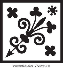 Vector negro monocromo Elementos de ornamento romano antiguo. Partes clásicas europeas de patrones. Lirios y coronas
