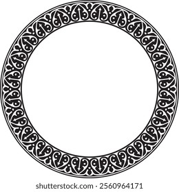 Vector black monochrome arabic national round ornament.  Ethnic circle, frame, ring of eastern peoples. Persian painting.
