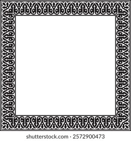 Vector black monochrome arabic national square ornament.  Ethnic rectangle, frame of eastern peoples. Persian painting.
