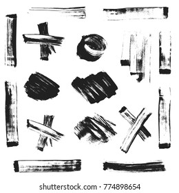 vector black monochrome artistic hand drawn graffiti pen marker realistic texture strokes shapes decoration elements set isolated white background