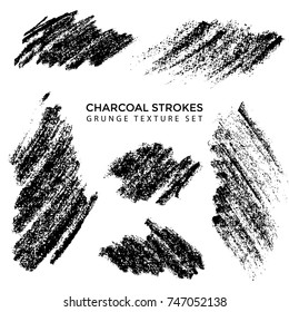 vector black monochrome chalk charcoal decorative stroke hatching realistic texture set isolated on white background
