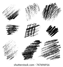 vector black monochrome chalk charcoal decorative stroke shading realistic texture set isolated on white background
