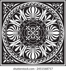 Vector negro monocromo clásico griego cuadrado ornamento. Rectángulo de la Antigua Grecia y el Imperio Romano. Pintura bizantina de paredes, suelos y techos. Decoración de palacios europeos.
