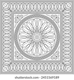Vector black monochrome classic Greek square outline ornament. Rectangle of Ancient Greece and Roman Empire. Byzantine painting of walls, floors and ceilings.Template for stained glass.
