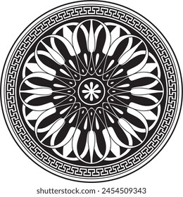 Vector black monochrome classic Greek round ornament. Circle of Ancient Greece and the Roman Empire. Byzantine painting of walls, floors and ceilings. Decoration of European palaces.
