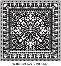 Vector black monochrome classic Greek square ornament. Rectangle of Ancient Greece and Roman Empire. Byzantine painting of walls, floors and ceilings. Decoration of European palaces.
