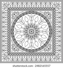 Vector black monochrome classic Greek square outline ornament. Rectangle of Ancient Greece and Roman Empire. Byzantine painting of walls, floors and ceilings. Template for stained glass.
