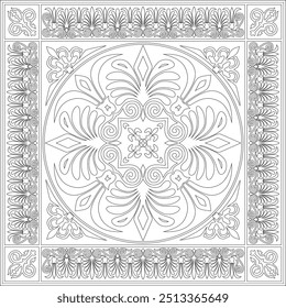 Vector black monochrome classic Greek square outline ornament. Rectangle of Ancient Greece and Roman Empire. Byzantine painting of walls, floors and ceilings. Template for stained glass.
