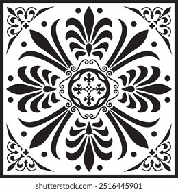 Vector black monochrome classic Greek square ornament. Rectangle of Ancient Greece and Roman Empire. Byzantine painting of walls, floors and ceilings. Decoration of European palaces.
