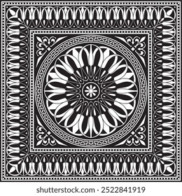 Vector black monochrome classic Greek square ornament. Rectangle of Ancient Greece and Roman Empire. Byzantine painting of walls, floors and ceilings. Decoration of European palaces.
