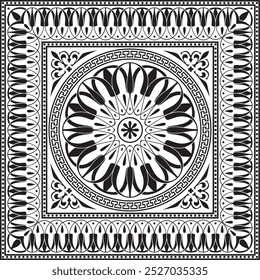 Vector black monochrome classic Greek square ornament. Rectangle of Ancient Greece and Roman Empire. Byzantine painting of walls, floors and ceilings. Decoration of European palaces.
