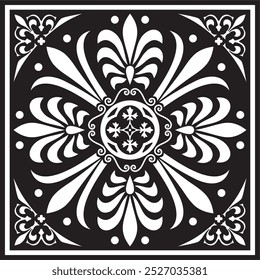 Vector black monochrome classic Greek square ornament. Rectangle of Ancient Greece and Roman Empire. Byzantine painting of walls, floors and ceilings. Decoration of European palaces.
