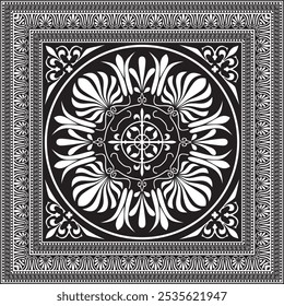 Vector black monochrome classic Greek square ornament. Rectangle of Ancient Greece and Roman Empire. Byzantine painting of walls, floors and ceilings. Decoration of European palaces.
