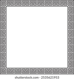 Vector black monochrome classic Greek square ornament. Rectangle of Ancient Greece and Roman Empire. Byzantine painting of walls, floors and ceilings. Decoration of European palaces.
