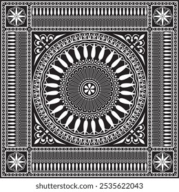 Vector black monochrome classic Greek square ornament. Rectangle of Ancient Greece and Roman Empire. Byzantine painting of walls, floors and ceilings. Decoration of European palaces.
