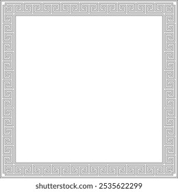 Vector black monochrome classic Greek square outline ornament. Rectangle of Ancient Greece and Roman Empire. Byzantine painting of walls, floors and ceilings. Template for stained glass.
