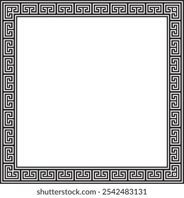 Vector black monochrome classic Greek square ornament. Rectangle of Ancient Greece and Roman Empire. Byzantine painting of walls, floors and ceilings. Decoration of European palaces.
