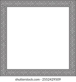 Vector black monochrome classic Greek square ornament. Rectangle of Ancient Greece and Roman Empire. Byzantine painting of walls, floors and ceilings. Decoration of European palaces.
