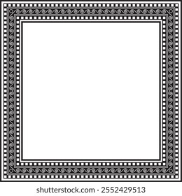 Vector black monochrome classic Greek square ornament. Rectangle of Ancient Greece and Roman Empire. Byzantine painting of walls, floors and ceilings. Decoration of European palaces.
