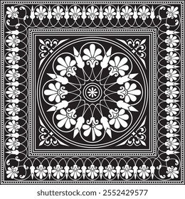 Vector black monochrome classic Greek square ornament. Rectangle of Ancient Greece and Roman Empire. Byzantine painting of walls, floors and ceilings. Decoration of European palaces.
