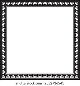 Vector black monochrome classic Greek square ornament. Rectangle of Ancient Greece and Roman Empire. Byzantine painting of walls, floors and ceilings. Decoration of European palaces.
