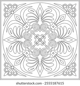 Vector black monochrome classic Greek square outline ornament. Rectangle of Ancient Greece and Roman Empire. Byzantine painting of walls, floors and ceilings. Template for stained glass.
