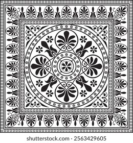 Vector black monochrome classic Greek square ornament. Rectangle of Ancient Greece and Roman Empire. Byzantine painting of walls, floors and ceilings. Decoration of European palaces.
