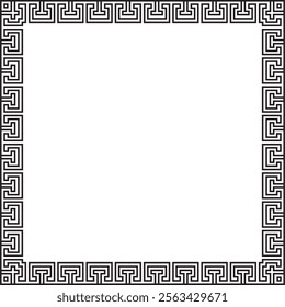 Vector black monochrome classic Greek square ornament. Rectangle of Ancient Greece and Roman Empire. Byzantine painting of walls, floors and ceilings. Decoration of European palaces.
