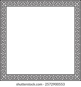 Vector black monochrome classic Greek square ornament. Rectangle of Ancient Greece and Roman Empire. Byzantine painting of walls, floors and ceilings. Decoration of European palaces.
