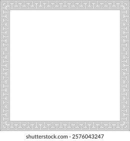 Vector black monochrome classic Greek square outline ornament. Rectangle of Ancient Greece and Roman Empire. Byzantine painting of walls, floors and ceilings. Template for stained glass.
