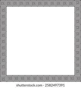 Vector black monochrome classic Greek square ornament. Rectangle of Ancient Greece and Roman Empire. Byzantine painting of walls, floors and ceilings. Decoration of European palaces.
