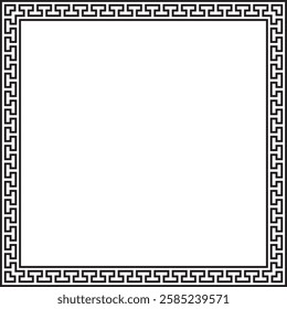 Vector black monochrome classic Greek square ornament. Rectangle of Ancient Greece and Roman Empire. Byzantine painting of walls, floors and ceilings. Decoration of European palaces.
