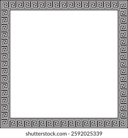 Vector black monochrome classic Greek square ornament. Rectangle of Ancient Greece and Roman Empire. Byzantine painting of walls, floors and ceilings. Decoration of European palaces.
