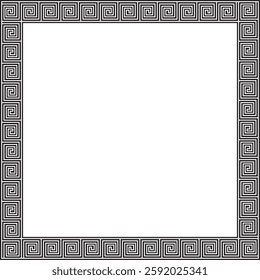 Vector black monochrome classic Greek square ornament. Rectangle of Ancient Greece and Roman Empire. Byzantine painting of walls, floors and ceilings. Decoration of European palaces.
