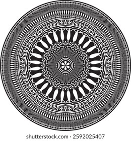 Vector black monochrome classic Greek round ornament. Circle of Ancient Greece and the Roman Empire. Byzantine painting of walls, floors and ceilings. Decoration of European palaces.
