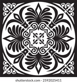 Vector black monochrome classic Greek square ornament. Rectangle of Ancient Greece and Roman Empire. Byzantine painting of walls, floors and ceilings. Decoration of European palaces.
