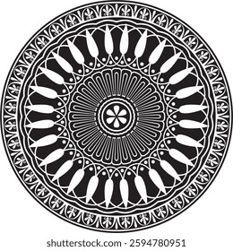 Vector black monochrome classic Greek round ornament. Circle of Ancient Greece and the Roman Empire. Byzantine painting of walls, floors and ceilings. Decoration of European palaces.
