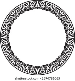 Vector black monochrome classic Greek round ornament. Circle of Ancient Greece and the Roman Empire. Byzantine painting of walls, floors and ceilings. Decoration of European palaces.
