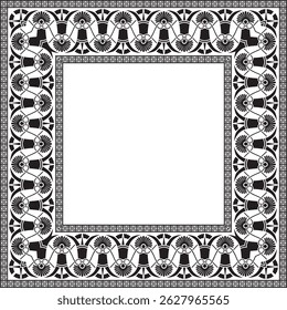 Vetor preto monocromático clássico grego quadrado ornamento. Retângulo da Grécia Antiga e Império Romano. Pintura bizantina de paredes, pisos e tetos. Decoração de palácios europeus.
