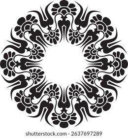 Vector black monochrome classic Greek round ornament. Circle of Ancient Greece and the Roman Empire. Byzantine painting of walls, floors and ceilings. Decoration of European palaces.
