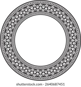 Vector black monochrome classic Greek round ornament. Circle of Ancient Greece and the Roman Empire. Byzantine painting of walls, floors and ceilings. Decoration of European palaces.
