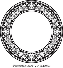 Vetor preto monocromático clássico grego ornamento redondo. Círculo da Grécia Antiga e do Império Romano. Pintura bizantina de paredes, pisos e tetos. Decoração de palácios europeus.
