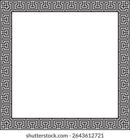 Vetor preto monocromático clássico grego quadrado ornamento. Retângulo da Grécia Antiga e Império Romano. Pintura bizantina de paredes, pisos e tetos. Decoração de palácios europeus.
