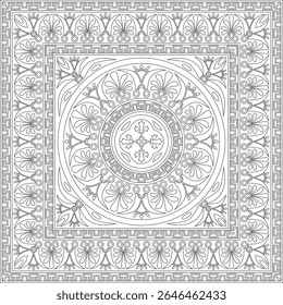 Vector black monochrome classic Greek square outline ornament. Rectangle of Ancient Greece and Roman Empire. Byzantine painting of walls, floors and ceilings. Decoration of European palaces
