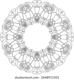Vector black monochrome classic Greek round outline ornament. Circle of Ancient Greece and the Roman Empire. Byzantine painting of walls, floors and ceilings. Decoration of European palaces

