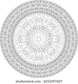 Vector black monochrome classic Greek round outline ornament. Circle of Ancient Greece and the Roman Empire. Byzantine painting of walls, floors and ceilings. Decoration of European palaces.