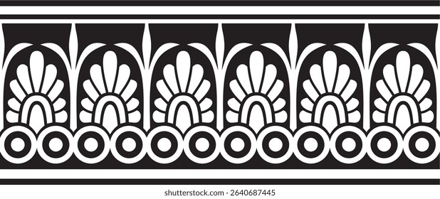 Vector  black monochrome classic seamless european national ornament. Ethnic contour pattern of the Romanesque peoples. Border, frame of ancient greece, roman empire.