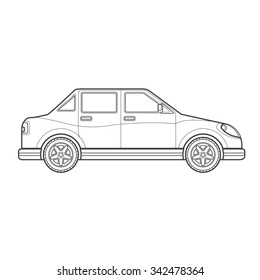 vector black monochrome contour four-door sedan body type vehicle illustration isolated white background