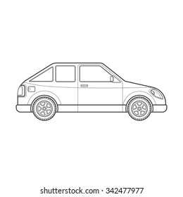 vector black monochrome contour hatchback coupe body type vehicle illustration isolated white background