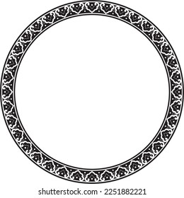 Marco monocromo vectorial negro, borde, ornamento chino. Círculo con patrones, anillo de los pueblos de Asia oriental, Corea, Malasia, Japón, Singapur, Tailandia.
